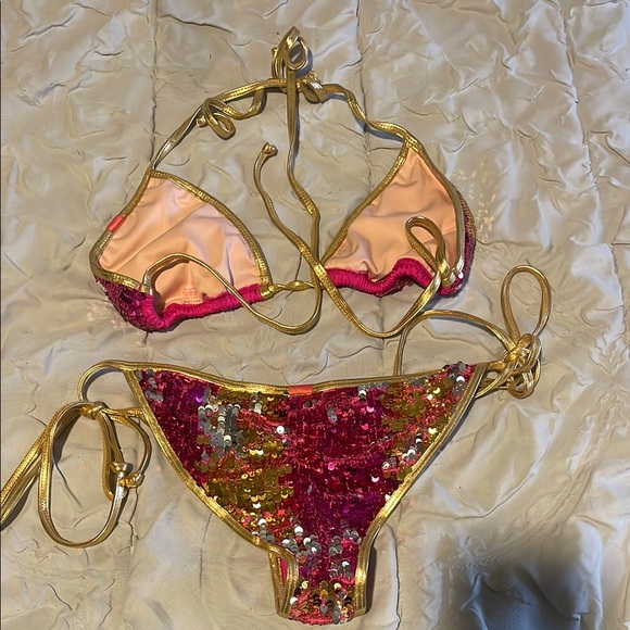 Doll- Pink and Gold Sequin Bikini Set - Picture 2 of 4